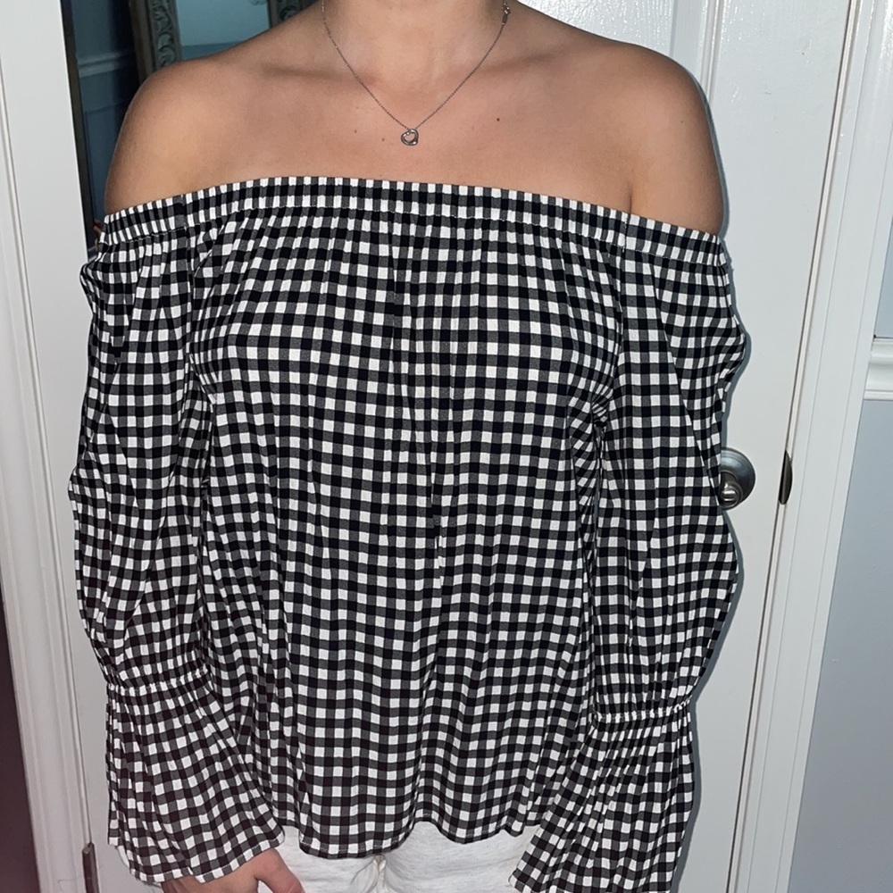 Gingham Over the Shoulder Blouse